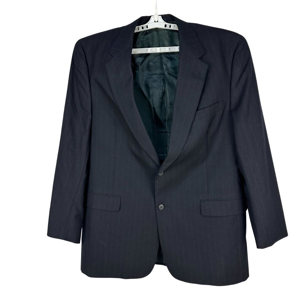 Austin Reed Dillards Mens 46L Two Button Blazer Black Pinstripe Pure Wool